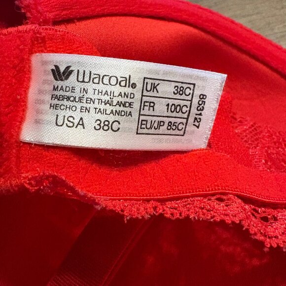 Wacoal 853127 Seasonal Fashion Lace Red Underwire Bra 38C - Picture 3 of 3